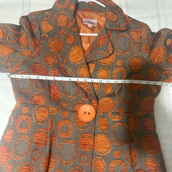 3 Sisters Circle Design Chenille Tapestry Peplum Button Jacket  orange large - Picture 7 of 7
